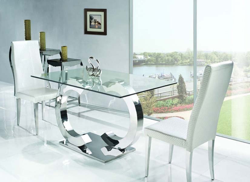 Ultra clear glass table top with chrome base UAE | سطح طاولة زجاج شفاف