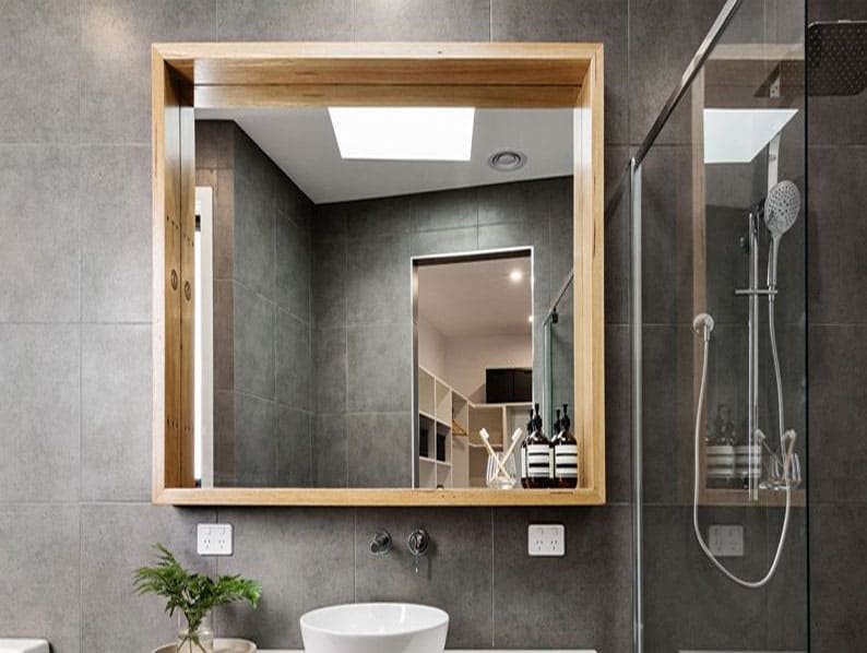 Custom wood frame vanity mirror Dubai Abu Dhabi UAE | مرآة بإطار خشبي حسب الطلب