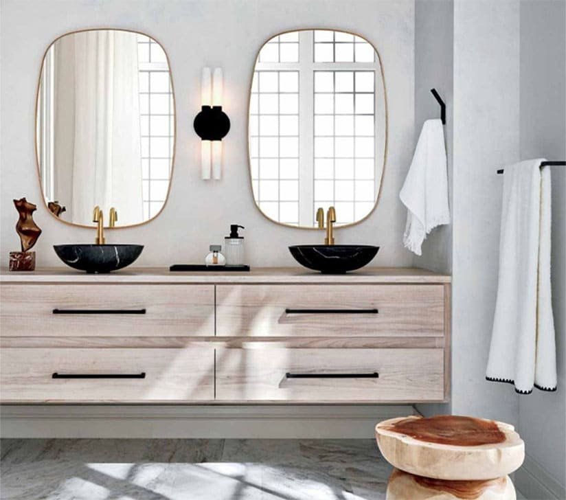 Oval gold framed double vanity mirror Dubai UAE | مرآة بيضاوية ذهبية