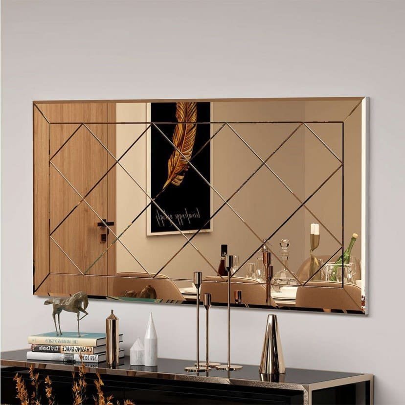 Luxury diamond grid wall mirror Dubai UAE | مرآة حائط شبكة دايموند