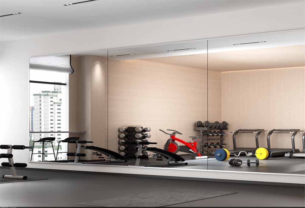 Multi panel tempered gym mirror installation Dubai UAE | مرآة جيم متعددة مقسى