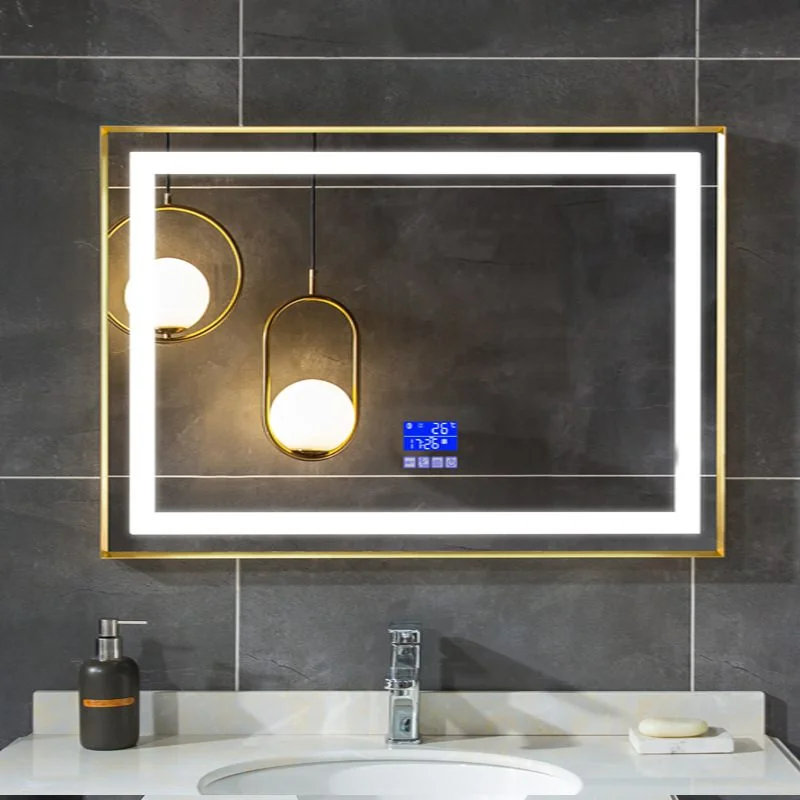 LED bathroom mirror with clock and temperature Dubai UAE | مرآة حمام ليد مع ساعة