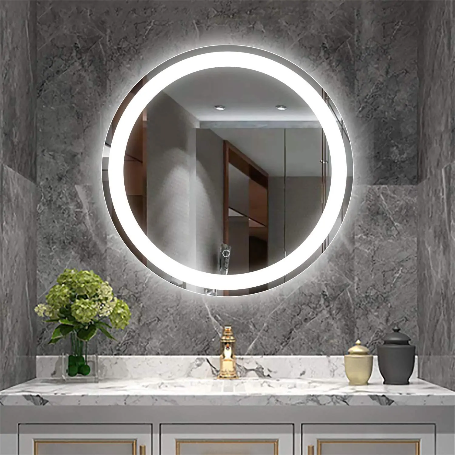 Round LED bathroom mirror with touch sensor Dubai UAE | مرآة ليد دائرية بلمس