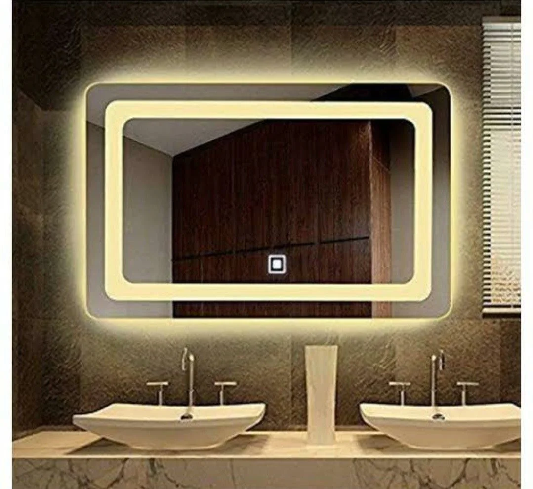 Double frame LED vanity mirror warm light Dubai UAE | مرآة ليد بإطار مزدوج