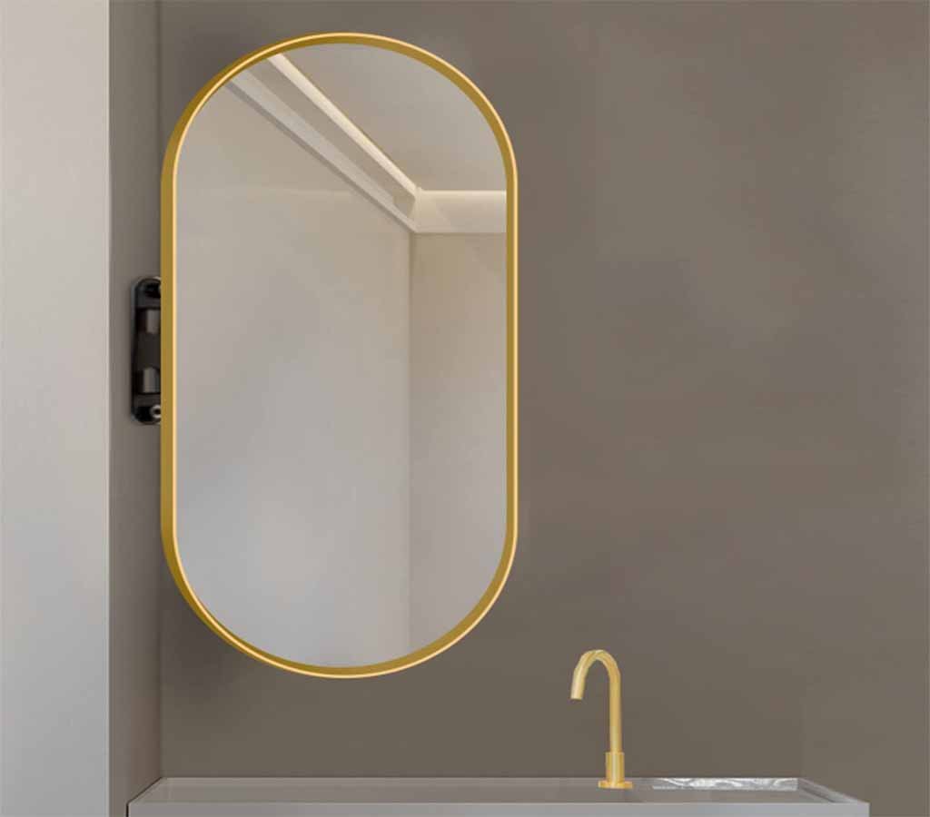 Brushed gold oval bathroom mirror Dubai Abu Dhabi UAE | مرآة حمام بيضاوية ذهبية